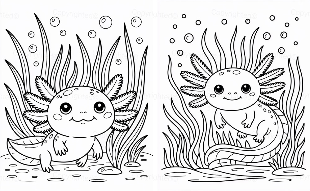Cute Axolotl in Underwater Plants