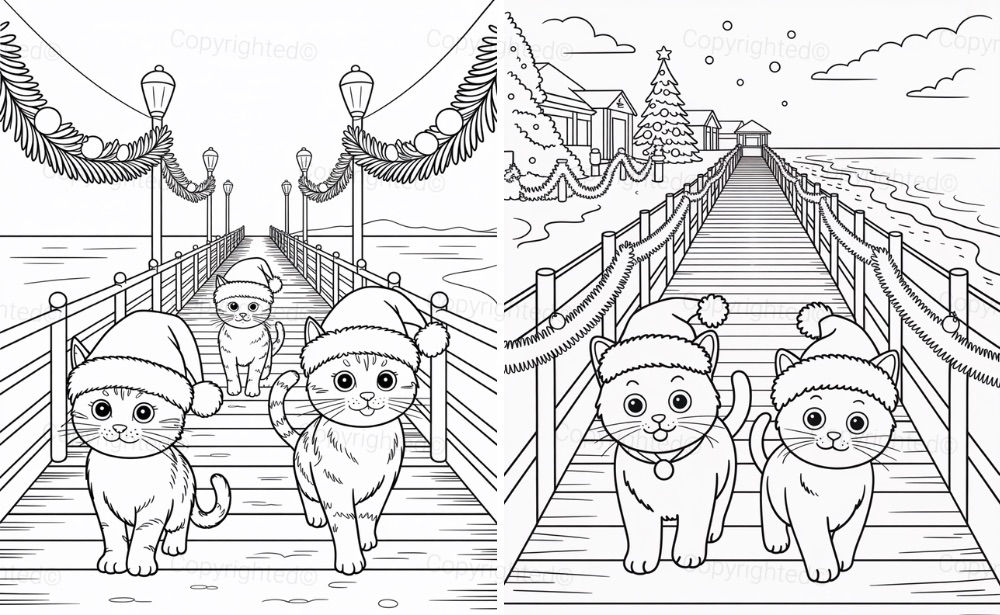 Christmas Cats on the Pier