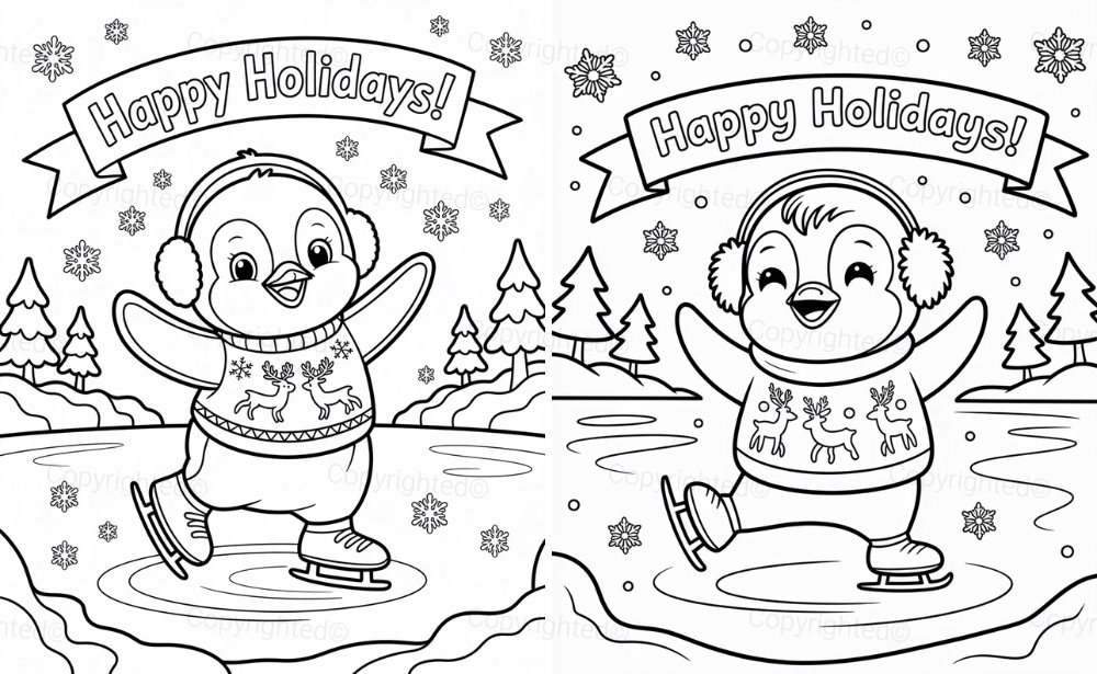 Happy Holidays Skating Penguin
